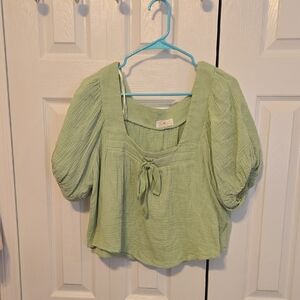 Elegant Light Green Puff Sleeve Blouse